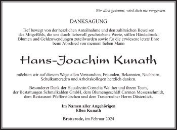 Traueranzeige von Hans-Joachim Kunath von Südthüringer Presse