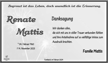 Traueranzeige von Renate Mattis von Südthüringer Presse
