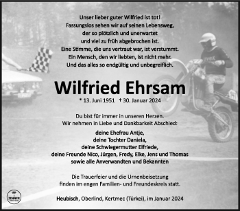 Traueranzeige von Wilfried Ehrsam von Südthüringer Presse