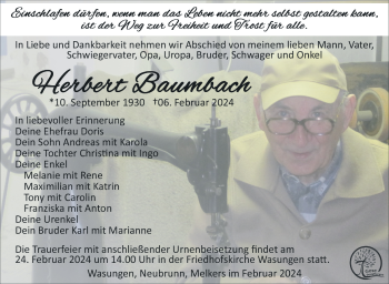 Traueranzeige von Herbert Baumbach von Südthüringer Presse