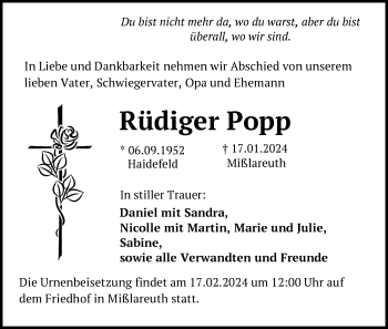 Traueranzeige von Rüdiger Popp von Frankenpost