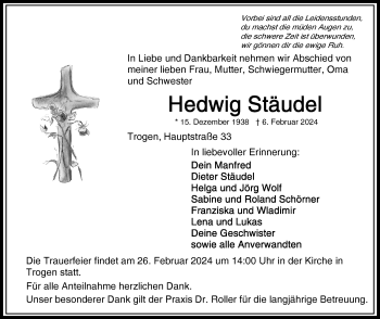 Traueranzeige von Hedwig Stäudel von Frankenpost
