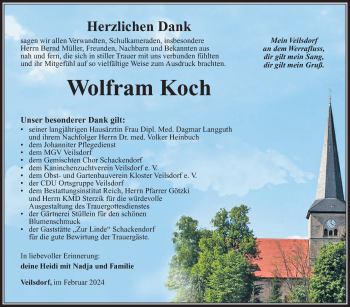 Traueranzeige von Wolfram Koch von Südthüringer Presse
