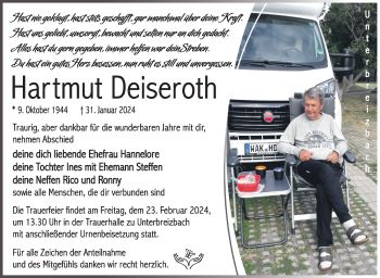 Traueranzeige von Hartmut Deiseroth von Südthüringer Presse