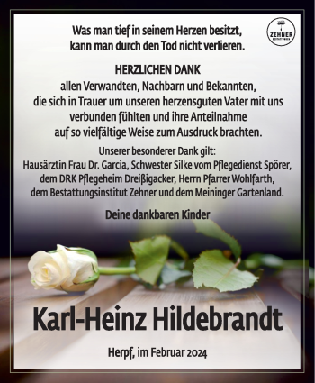 Traueranzeige von Karl-Heinz Hildebrandt von Südthüringer Presse