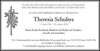 Traueranzeige von Theresia Schultes von Frankenpost