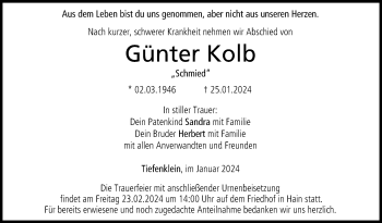 Traueranzeige von Günter Kolb von Neue Presse Coburg