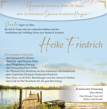 Traueranzeige von Heike Friedrich von Südthüringer Presse