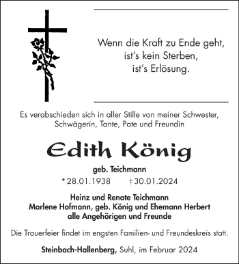 Traueranzeige von Edith König von Südthüringer Presse