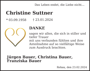 Traueranzeige von Christine Suttner von Frankenpost