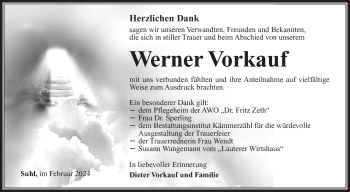 Traueranzeige von Werner Vorkauf von Südthüringer Presse