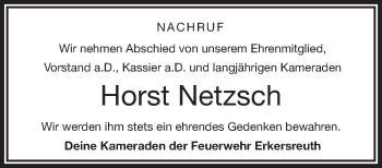 Traueranzeige von Horst Netzsch von Frankenpost