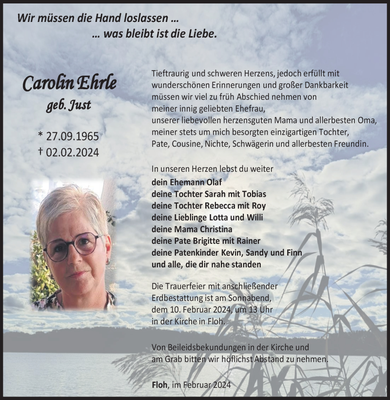  Traueranzeige für Carolin Ehrle vom 07.02.2024 aus Südthüringer Presse