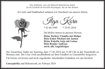 Traueranzeige von Ilga Korn von Südthüringer Presse