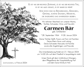 Traueranzeige von Carmen Bär von Frankenpost