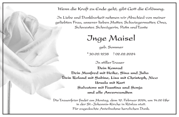 Traueranzeige von Inge Maisel von Frankenpost
