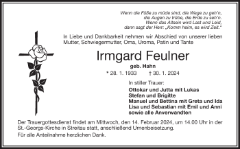 Traueranzeige von Irmgard Feulner von Frankenpost