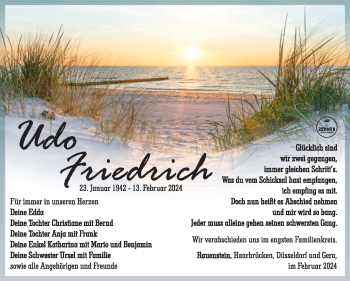 Traueranzeige von Udo Friedrich von Südthüringer Presse