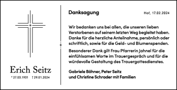 Traueranzeige von Erich Seitz von Frankenpost