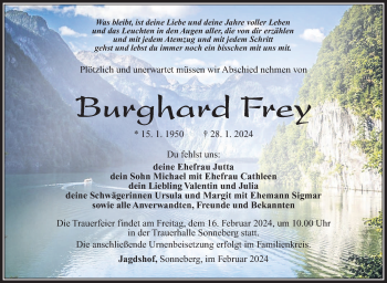 Traueranzeige von Burghard Frey von Südthüringer Presse