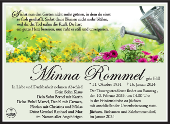 Traueranzeige von Minna Rommel von Südthüringer Presse