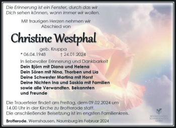 Traueranzeige von Christine Westphal von Südthüringer Presse