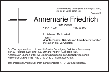 Traueranzeige von Annemarie Friedrich von Frankenpost