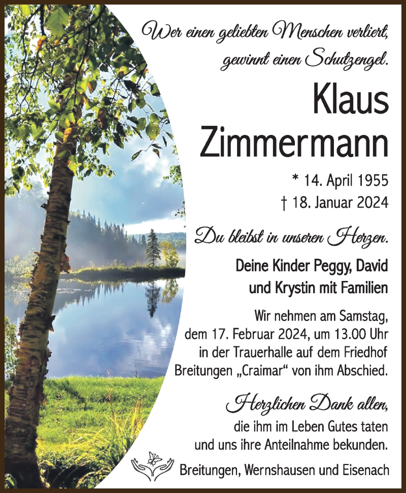  Traueranzeige für Klaus Zimmermann vom 10.02.2024 aus Südthüringer Presse
