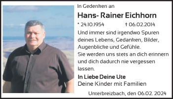 Traueranzeige von Hans-Rainer Eichhorn von Südthüringer Presse