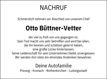 Traueranzeige von Otto Büttner-Vetter von Neue Presse Coburg