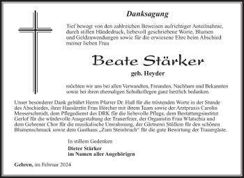 Traueranzeige von Beate Stärker von Südthüringer Presse