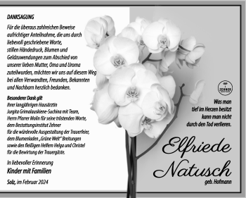 Traueranzeige von elfriede Natusch von Südthüringer Presse
