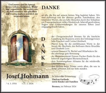 Traueranzeige von Josef Hohmann von Südthüringer Presse