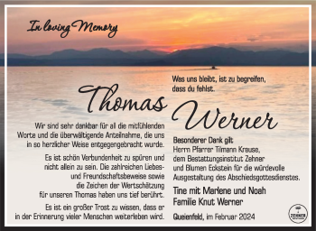 Traueranzeige von Thomas Werner von Südthüringer Presse