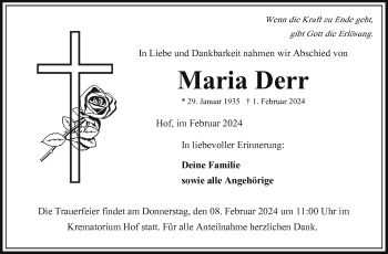 Traueranzeige von Maria Derr von Frankenpost