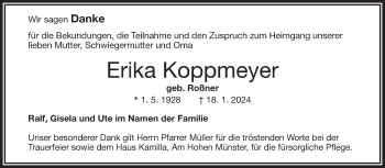 Traueranzeige von Erika Koppmeyer von Frankenpost