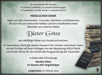 Traueranzeige von Dieter Götze von Südthüringer Presse