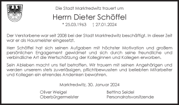 Traueranzeige von Dieter Schöffel von Frankenpost