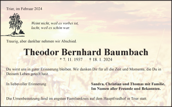 Traueranzeige von Theodor Bernhard Baumbach von Südthüringer Presse