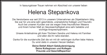 Traueranzeige von Helena Stepankova von Frankenpost