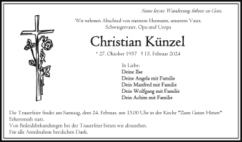 Traueranzeige von Christian Künzel von Frankenpost