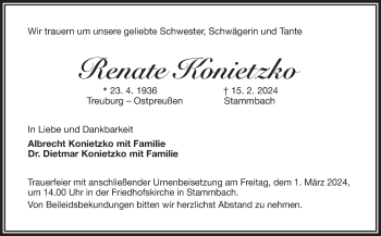 Traueranzeige von Renate Konietzko von Frankenpost