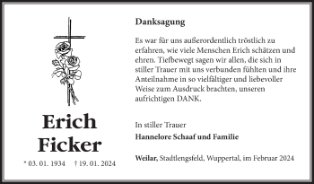Traueranzeige von Erich Ficker von Südthüringer Presse