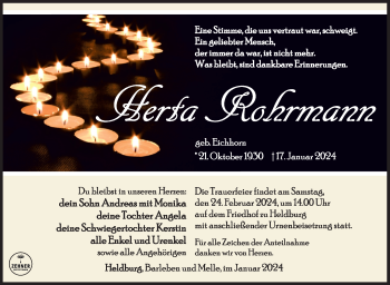 Traueranzeige von Herta Rohrmann von Südthüringer Presse