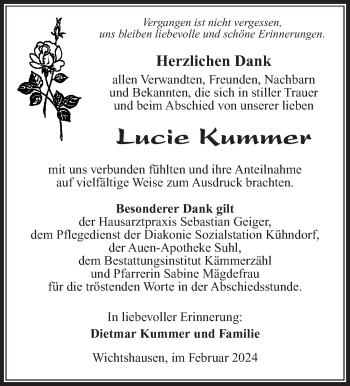 Traueranzeige von Lucie Kummer von Südthüringer Presse