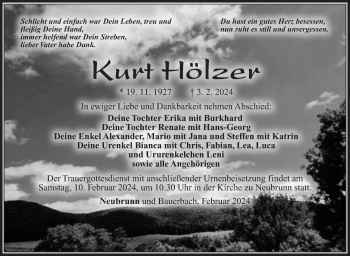 Traueranzeige von Kurt Hölzer von Südthüringer Presse