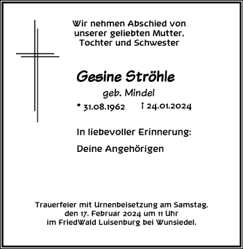 Traueranzeige von Gesine Ströhle von Frankenpost