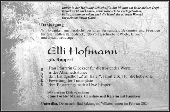 Traueranzeige von Elli Hofmann von Südthüringer Presse