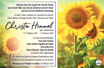 Traueranzeige von Christa Himmel von Südthüringer Presse