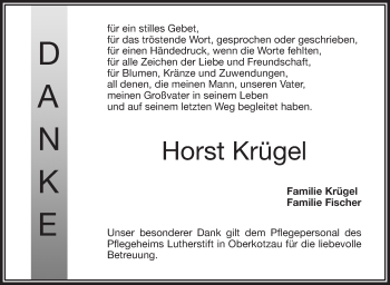 Traueranzeige von Horst Krügel von Frankenpost